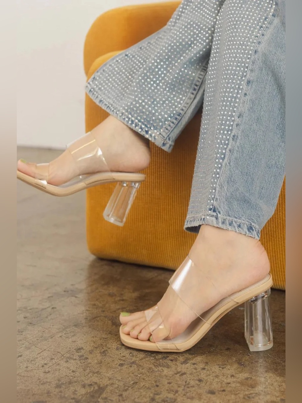 New Oasis Society Emma Clear Invisible Block Heel Sandals Size 7.5 $74